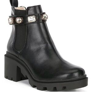 Amulet Jewel Embellished Lug Sole Chunky Block Heel Combat Platform Booties